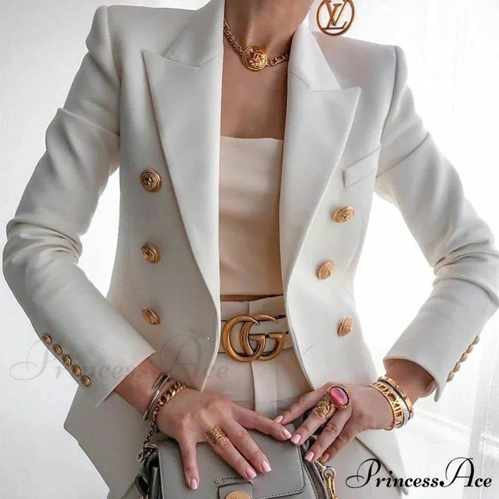Double-breasted Jacket Commuter White Blazer