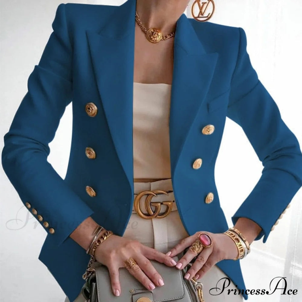 Double-breasted Jacket Commuter White Blazer Dark Blue / S