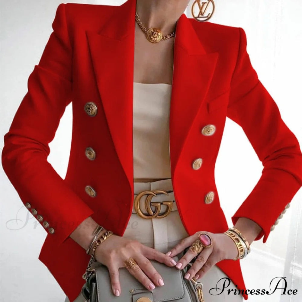 Double-breasted Jacket Commuter White Blazer Red / S