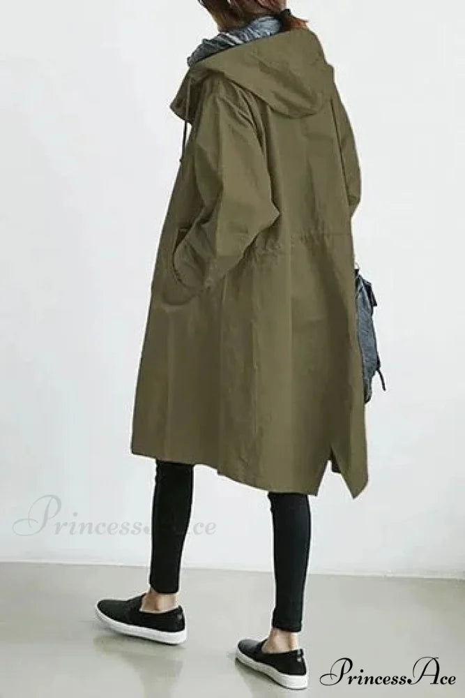 Double Breasted Vintage Notched Neck Pockets Long Sleeve Solid Loose Street Outfit Stylish Coat army green / S