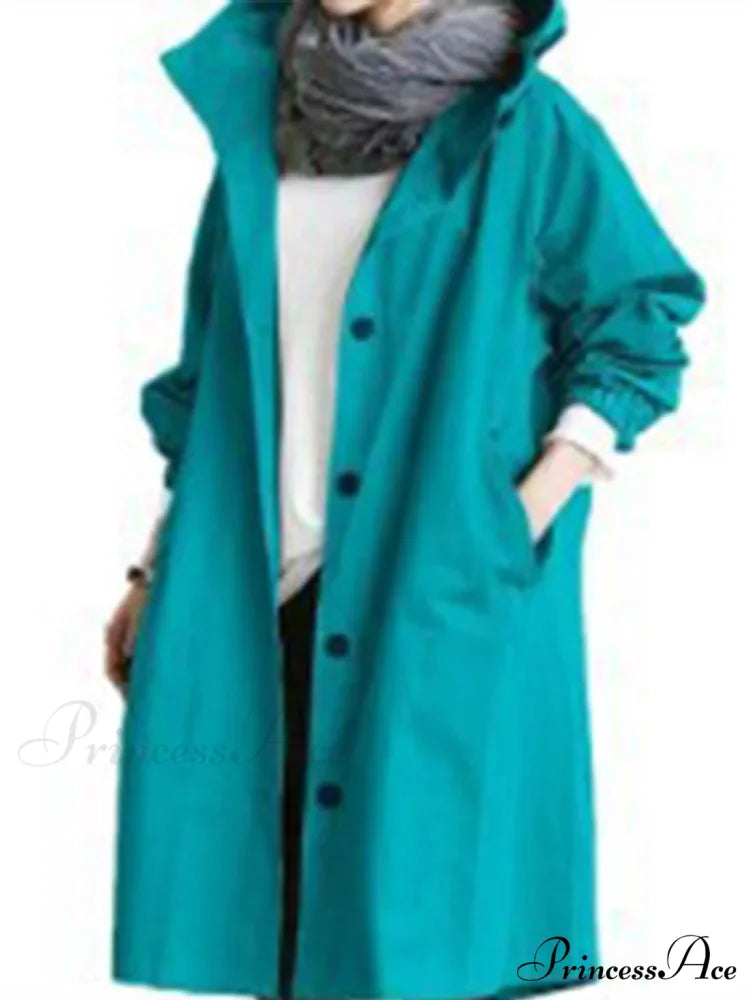 Double Breasted Vintage Notched Neck Pockets Long Sleeve Solid Loose Street Outfit Stylish Coat Blue / S