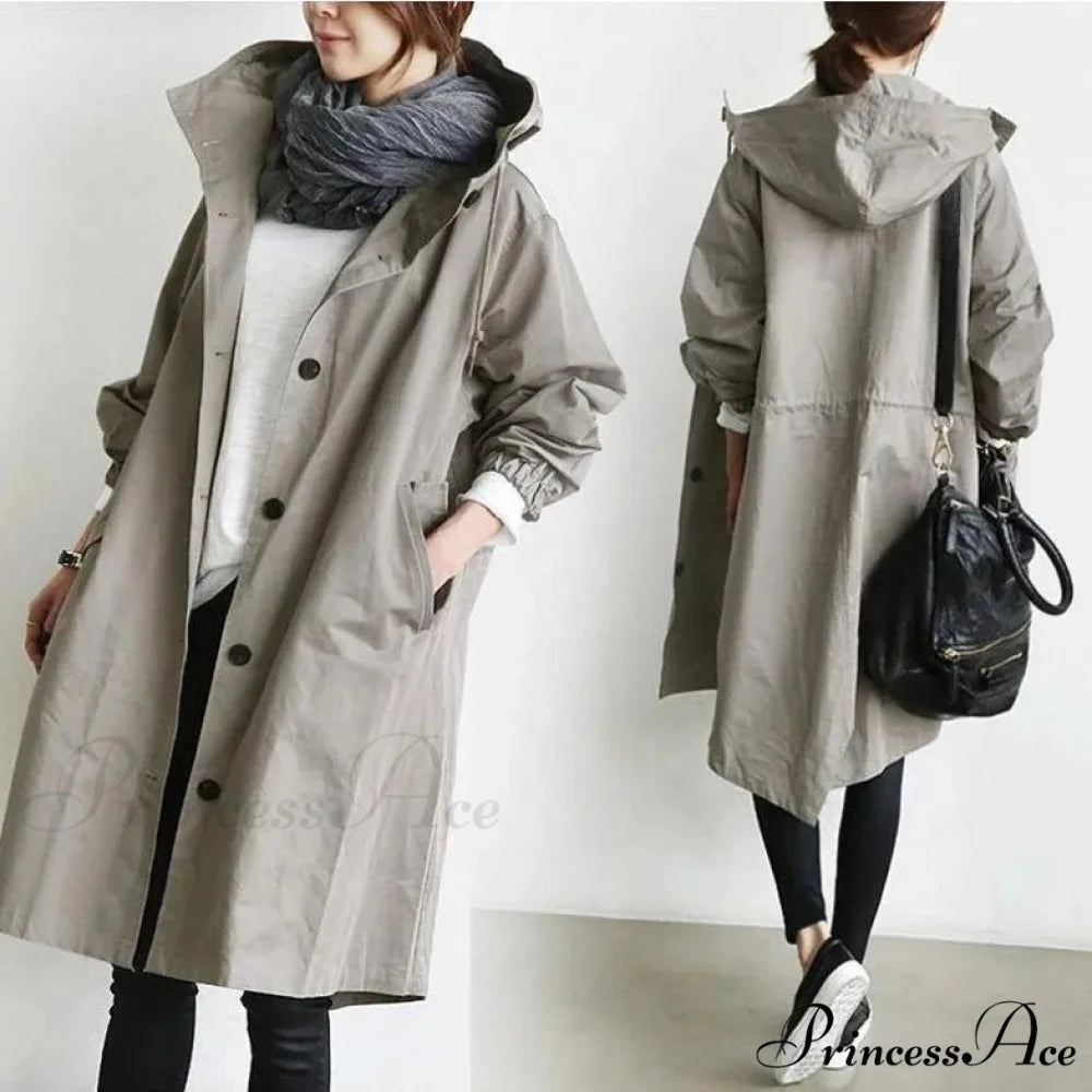 Double Breasted Vintage Notched Neck Pockets Long Sleeve Solid Loose Street Outfit Stylish Coat GRAY / S