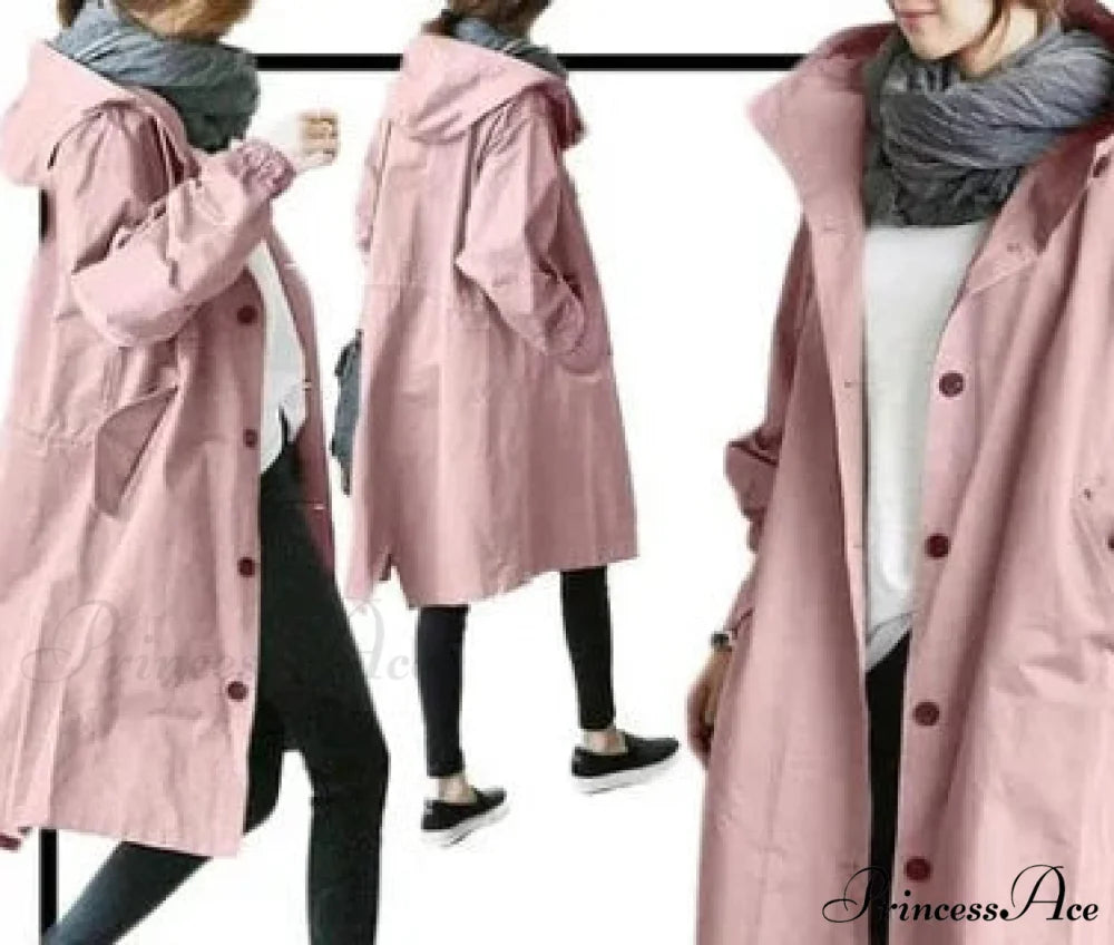 Double Breasted Vintage Notched Neck Pockets Long Sleeve Solid Loose Street Outfit Stylish Coat Pink / S