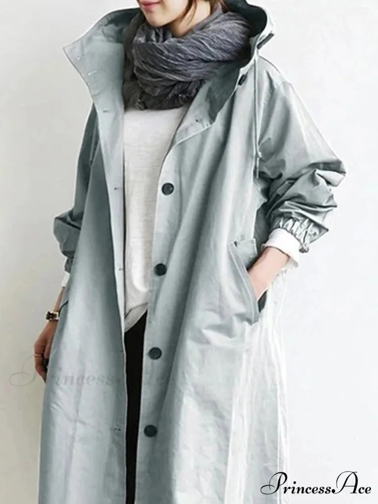 Double Breasted Vintage Notched Neck Pockets Long Sleeve Solid Loose Street Outfit Stylish Coat SKY BLUE / S