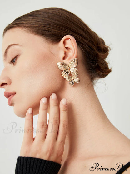Double Charming Butterflies Earrings Gold / One Size