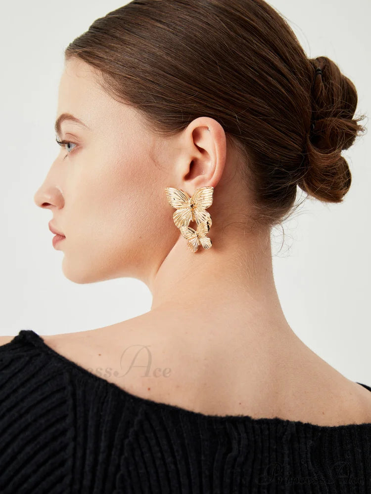 Double Charming Butterflies Earrings Gold / One Size