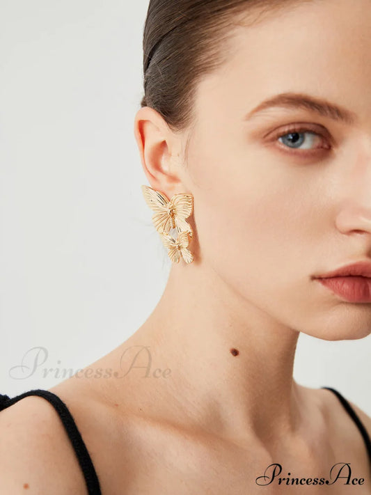 Double Charming Butterflies Earrings Gold / One Size