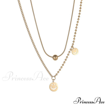 Double Layer Smile Lucky Bead Pendant Necklace