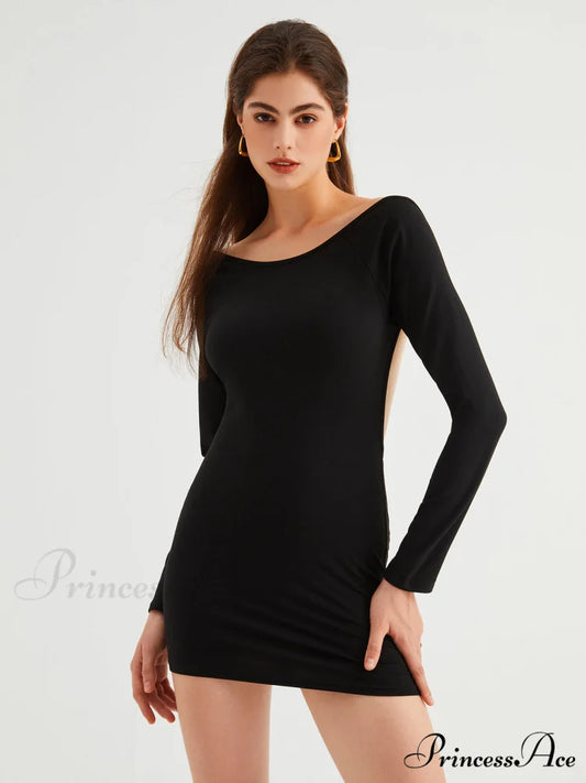 Double Life Long Sleeve Modern Open Back Short Dress
