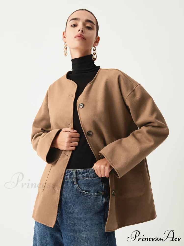 Double Pockets Cotton Blend Modern Jacket With Matching Scarf