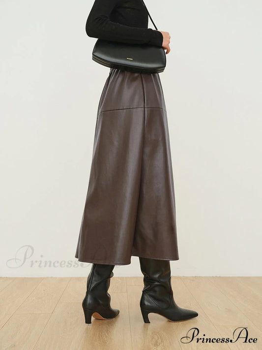 Double Pockets Graceful Leather Maxi Skirt