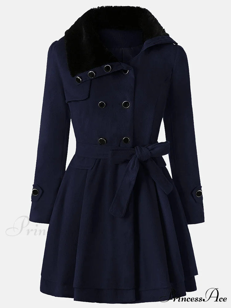 Double V Neck Trendy Contrast Mesh Midi Dress Navy Blue / M