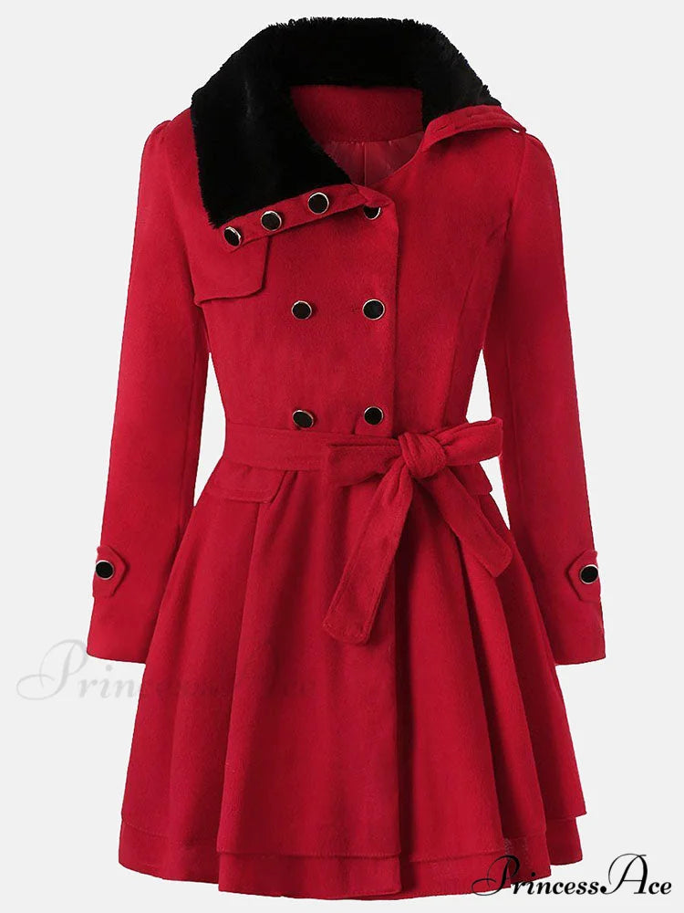 Double V Neck Trendy Contrast Mesh Midi Dress Red / M