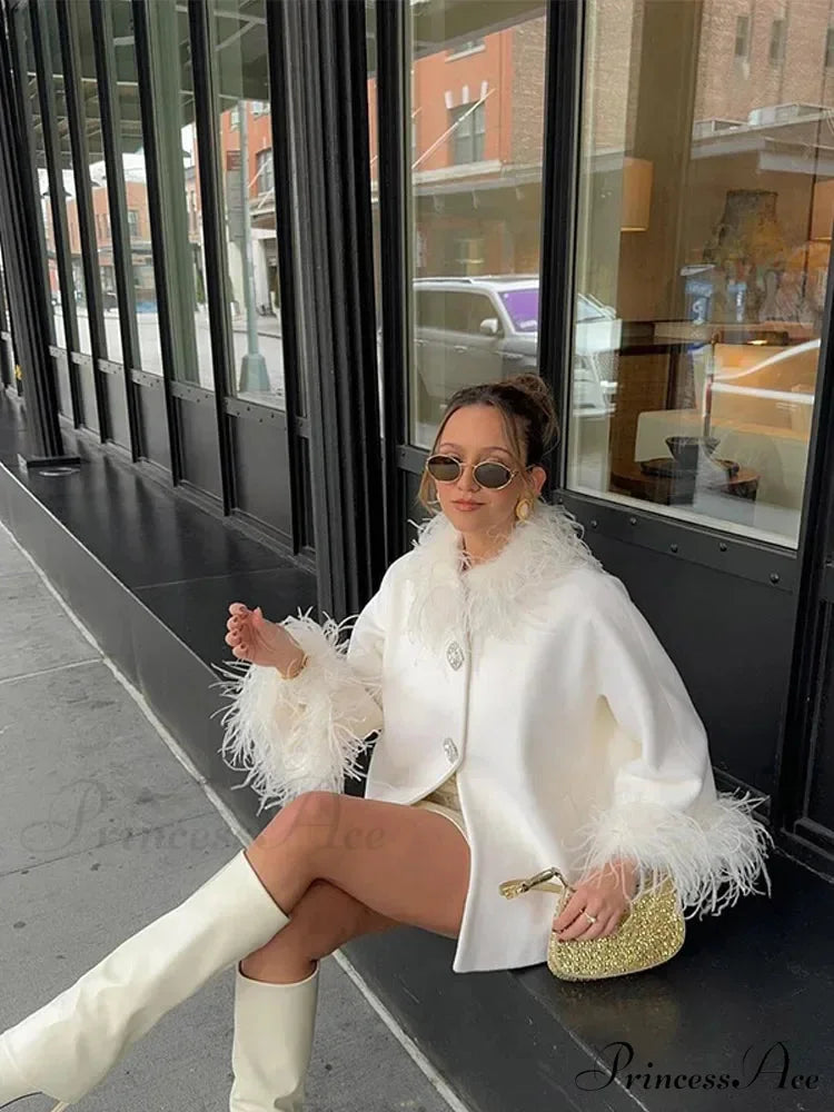 Downy Soft Collar Fasten Cozy Overcoat White / S overcoats-241228