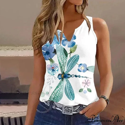 Dragonfly Sleeveless Tank Top White / S
