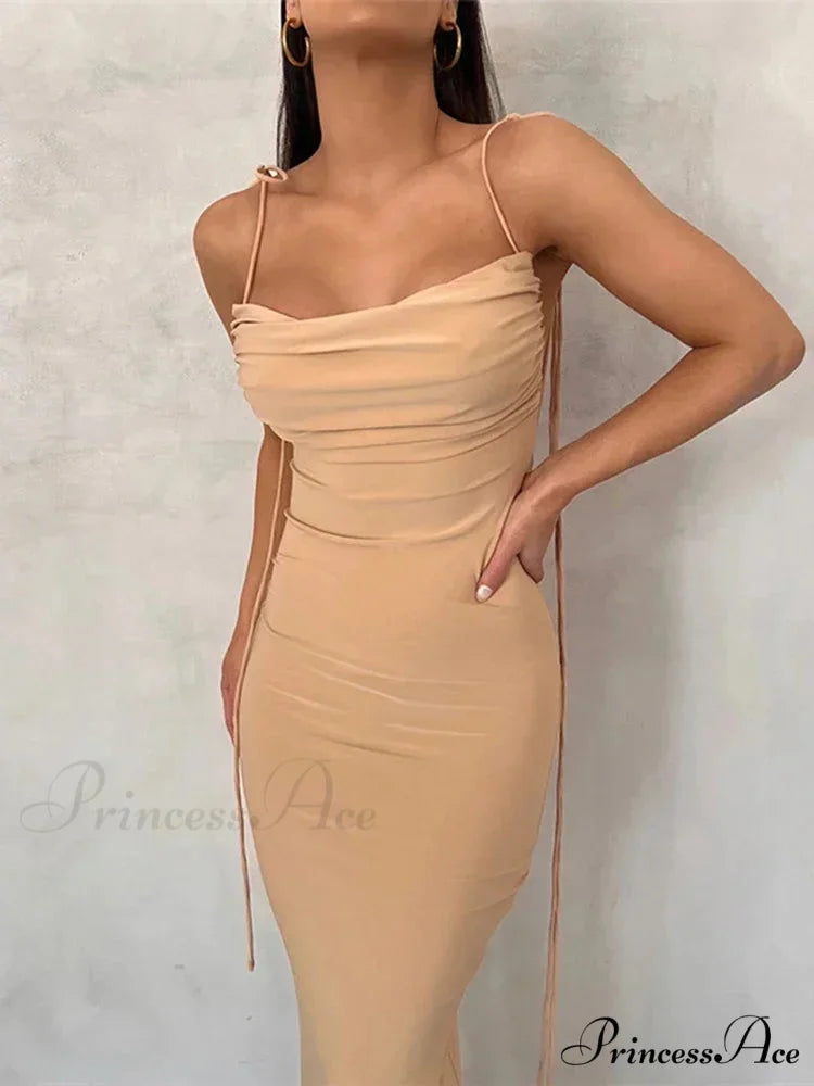 Draped Backless Maxi Dress apricot / S