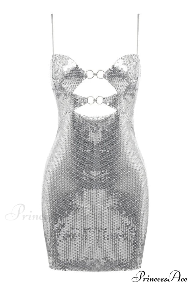 Draped Bra Mini Dress Graceful With Double Metal Ring XS / Silver