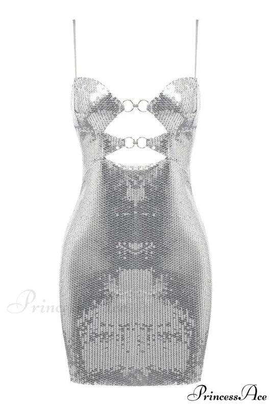 Draped Bra Mini Dress Graceful With Double Metal Ring XS / Silver