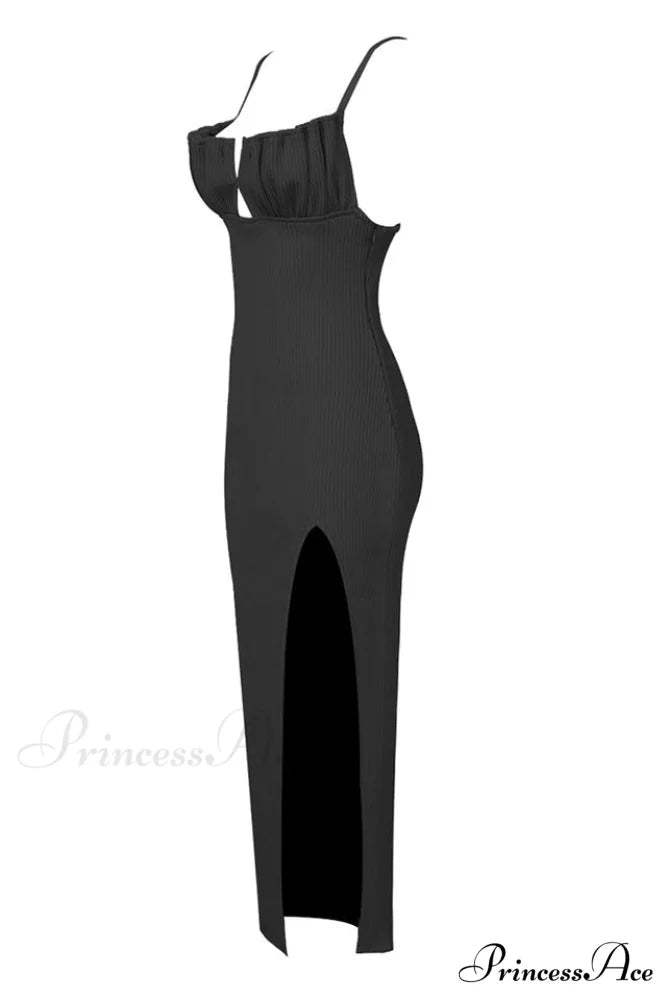 Draped Bustier Stylish Ribbed Midi Dress