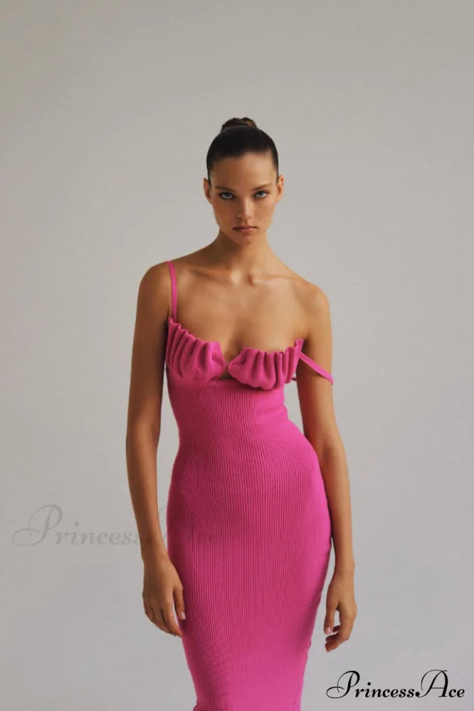 Draped Bustier Stylish Ribbed Midi Dress