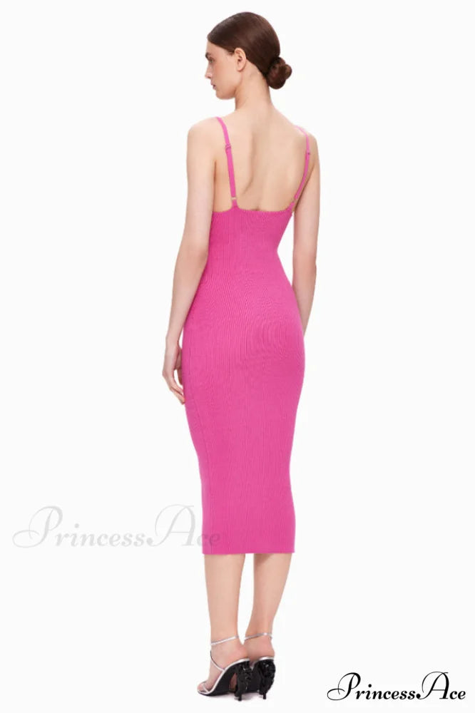 Draped Bustier Stylish Ribbed Midi Dress