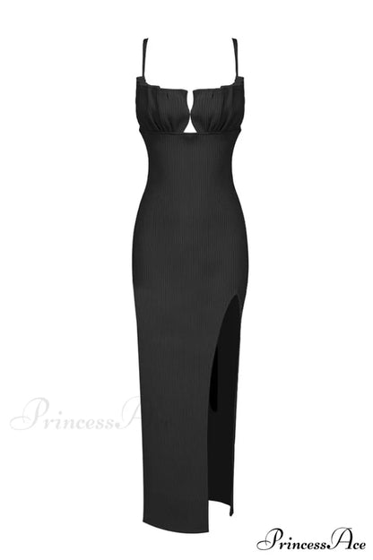 Draped Bustier Stylish Ribbed Midi Dress XS / Black