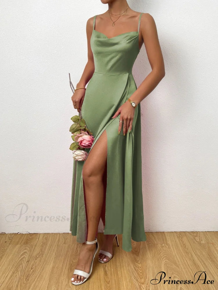 Draped Collar Wrap Hem Cami Dress Mint Green / XS