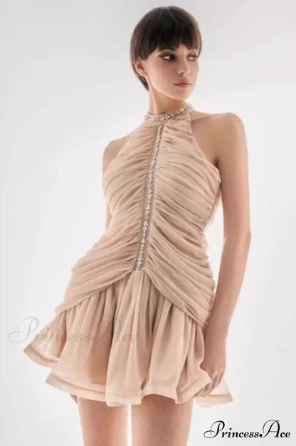 Draped Crystal Stone Charming Detail Design Dress XS / 1#