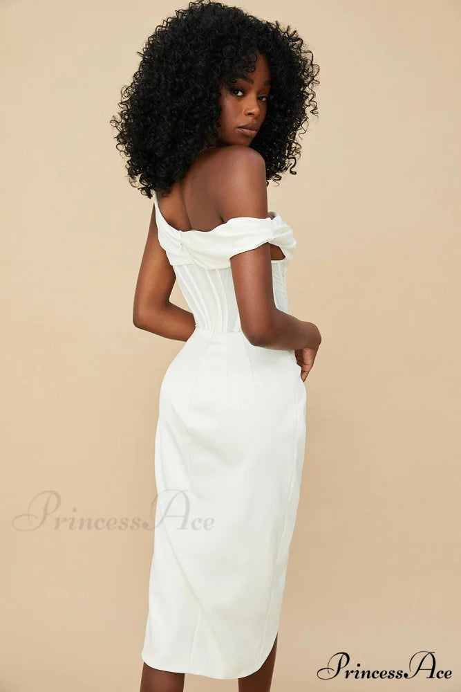 Draped Diva One-Shoulder Charming Corset Bodycon Midi Dress