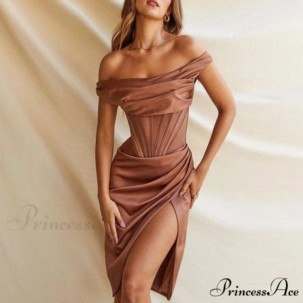 Draped Diva One-Shoulder Charming Corset Bodycon Midi Dress