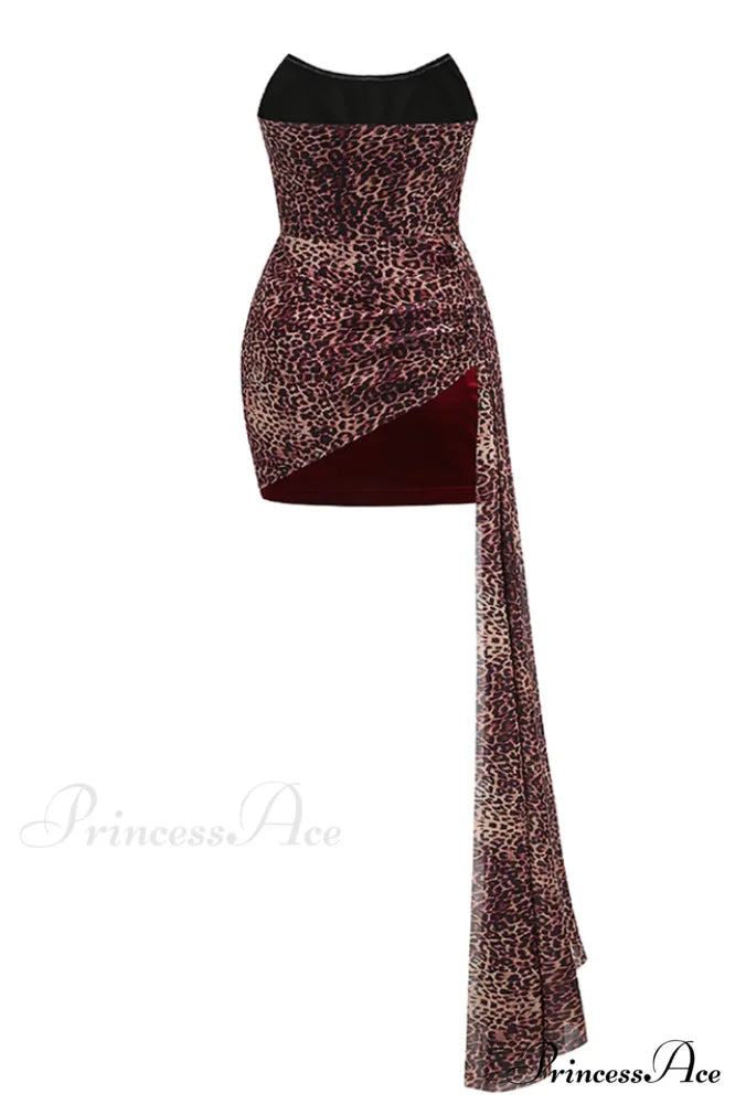Draped Leopard Mesh Charming Velvet Mini Dress
