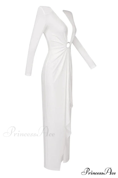 Draped Ring Detailed Charming Deep V Neck Dress