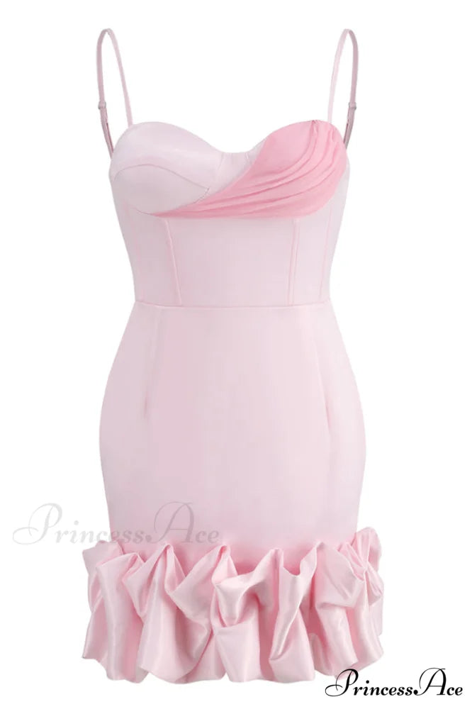 Draped Ruffle Stylish Mini Bustier Dress XS / Blush