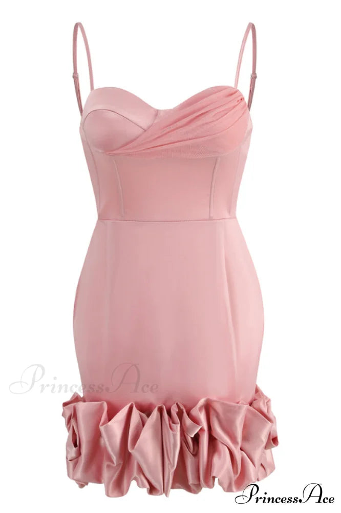 Draped Ruffle Stylish Mini Bustier Dress XS / Pink