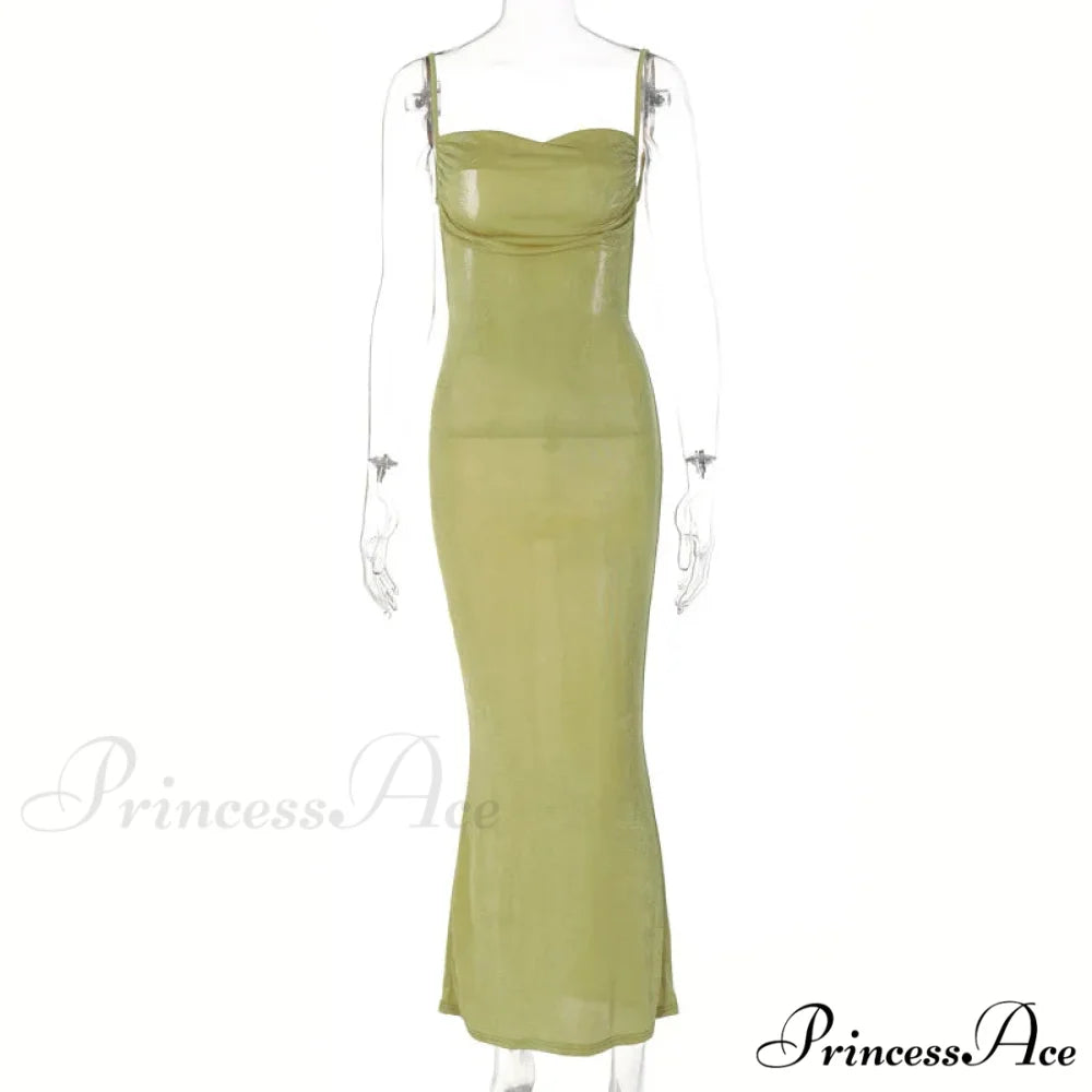 Draped Sleeveless Spaghetti Strap Summer Midi Dress