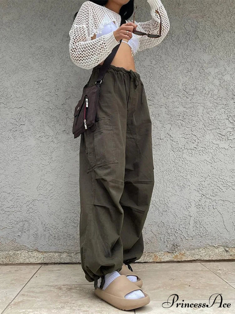 Drawstring Baggy Y2K Cargo Pants Army Green / S