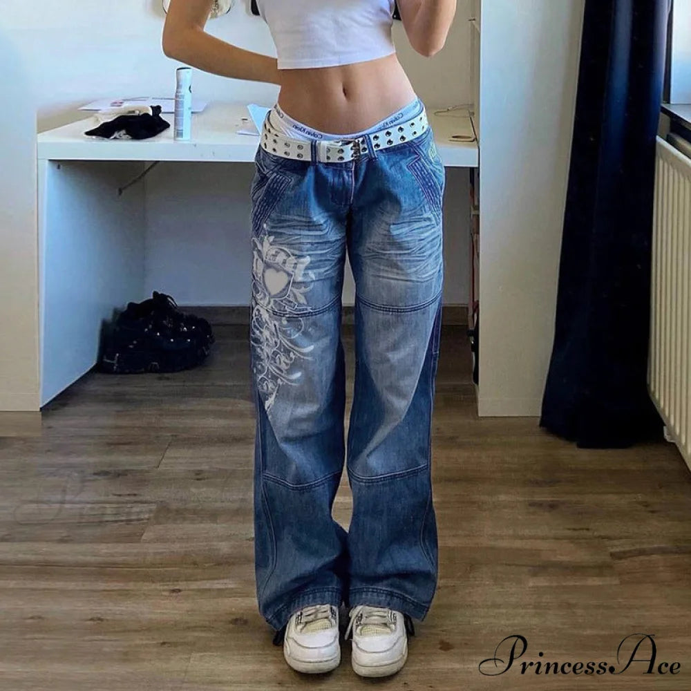 Drawstring Baggy Y2K Cargo Pants Blue jeans / S