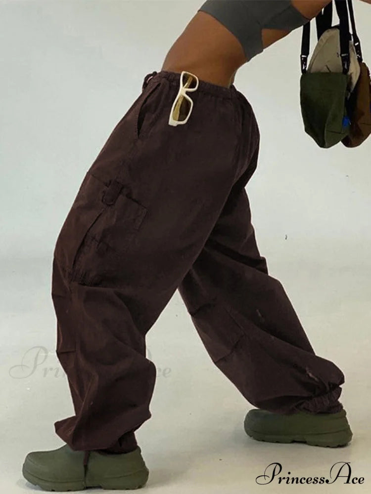 Drawstring Baggy Y2K Cargo Pants Brown 1 / S
