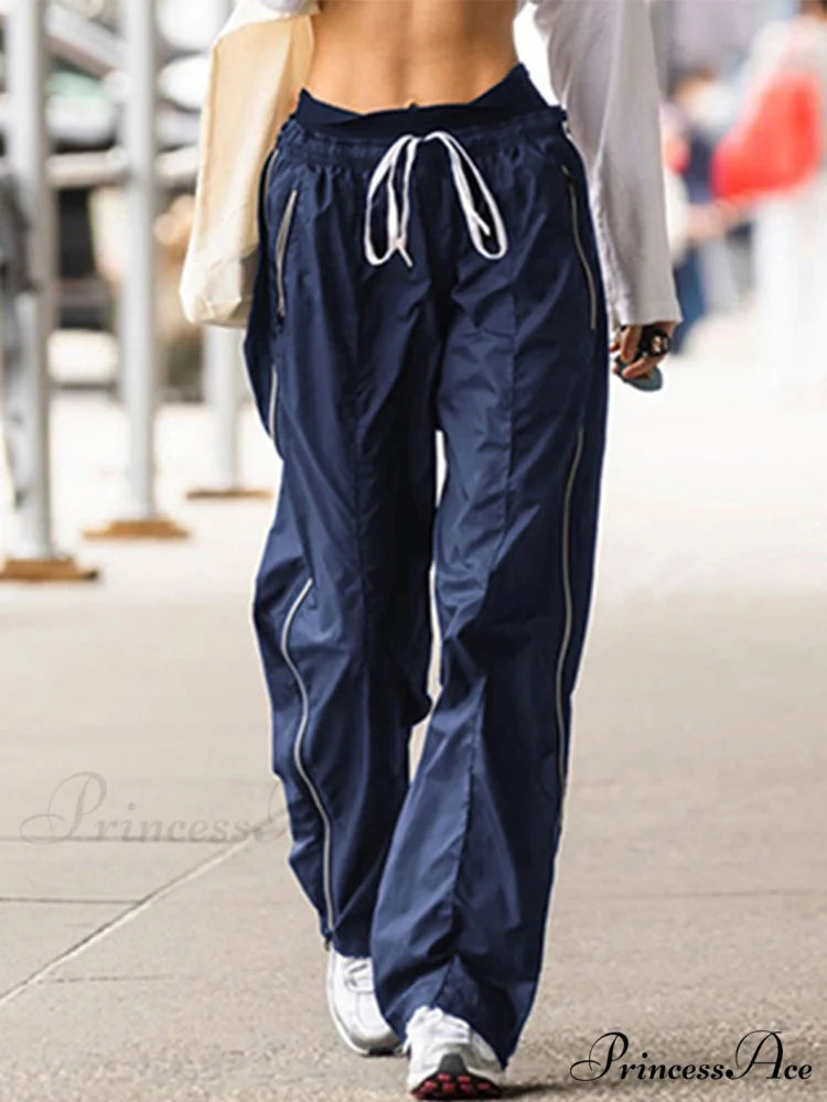 Drawstring Baggy Y2K Cargo Pants Dark Blue / S