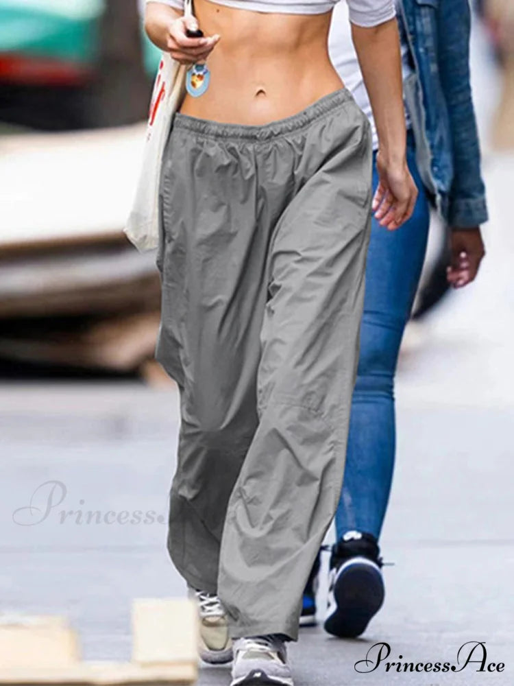 Drawstring Baggy Y2K Cargo Pants Gray 1 / S