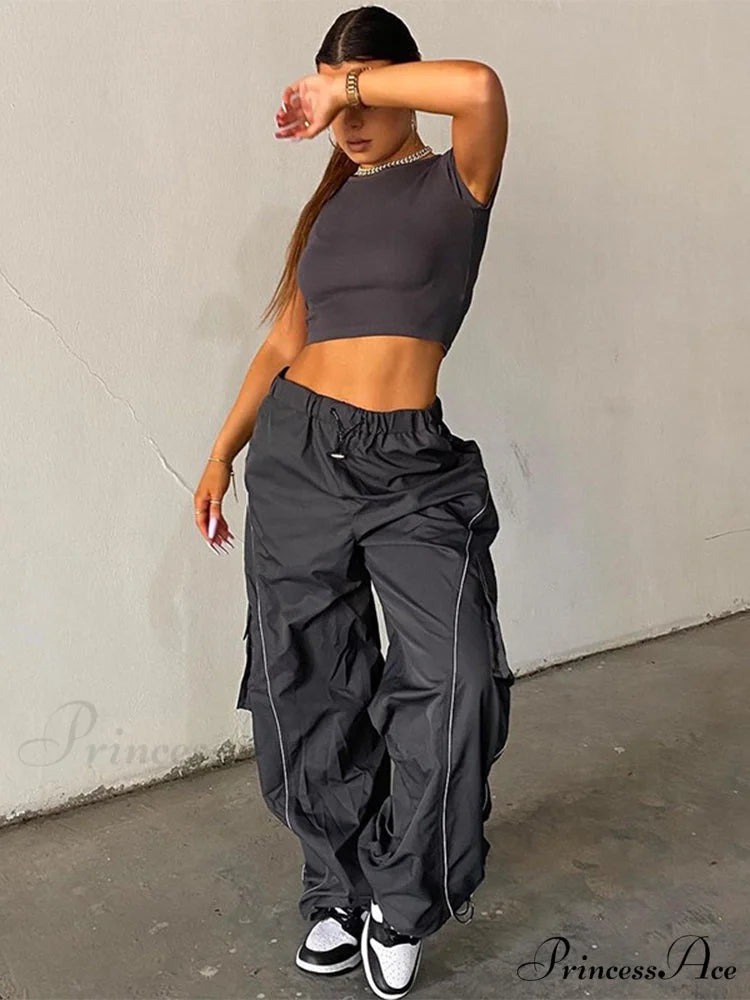 Drawstring Baggy Y2K Cargo Pants Gray / S