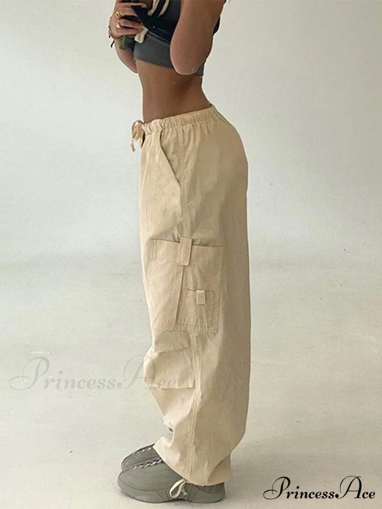 Drawstring Baggy Y2K Cargo Pants Khaki / S