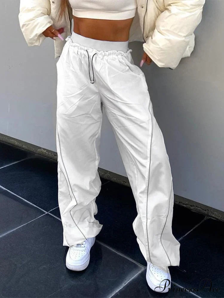 Drawstring Baggy Y2K Cargo Pants White 1 / S