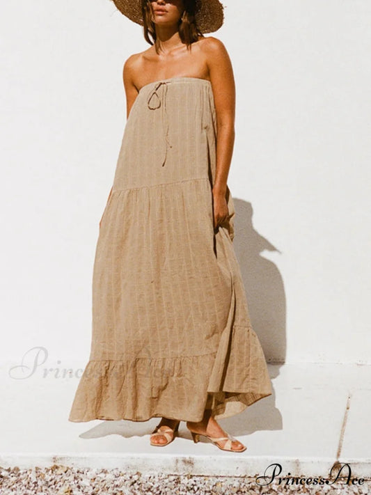 Drawstring Draped Stylish Holiday Style Dress Brown / S