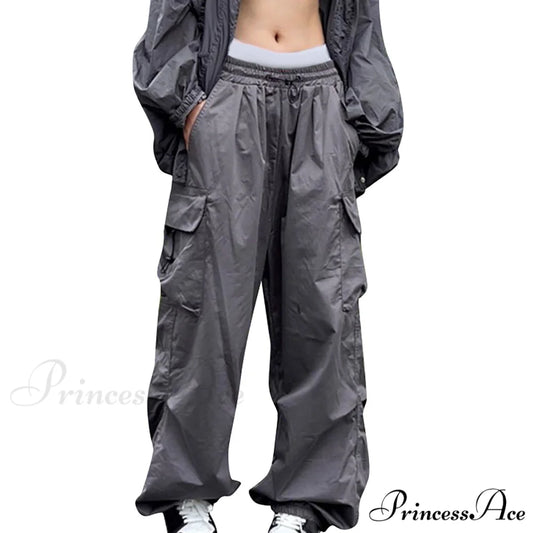 Drawstring Pocket Tech Joggers Trousers Pantalon Gray / S