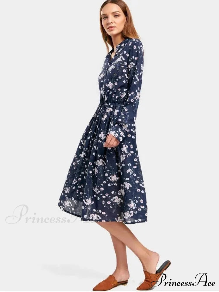 Drawstring Waist Floral Dress