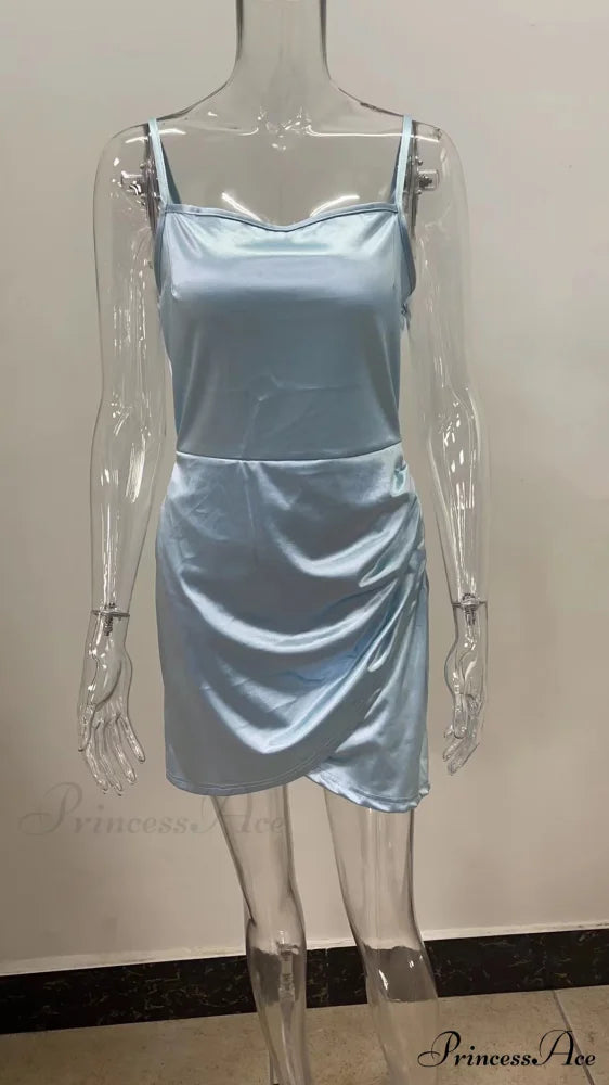 Dreamy In Satin Charming Ruched Mini Dress Blue / S