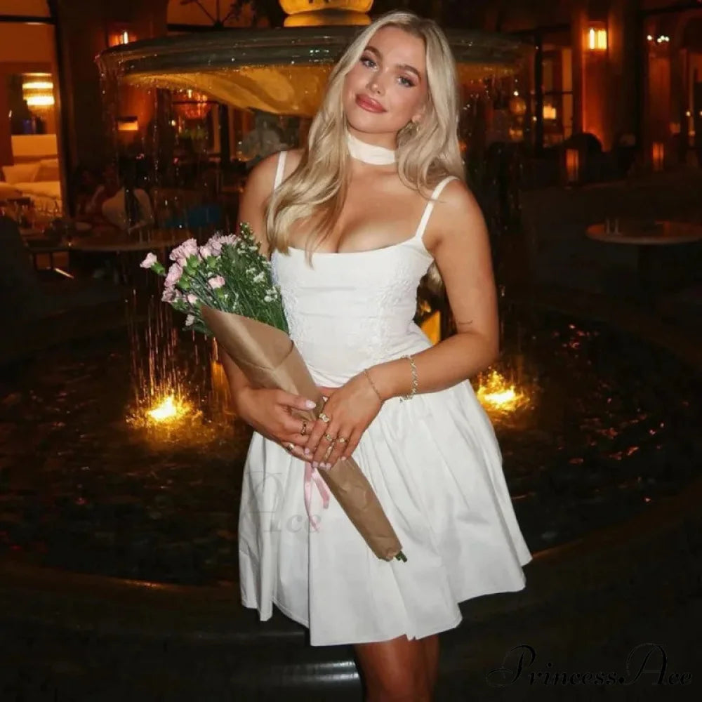 Dress Waist Wrap A-line Holiday Dress White / S vacationdress-250223