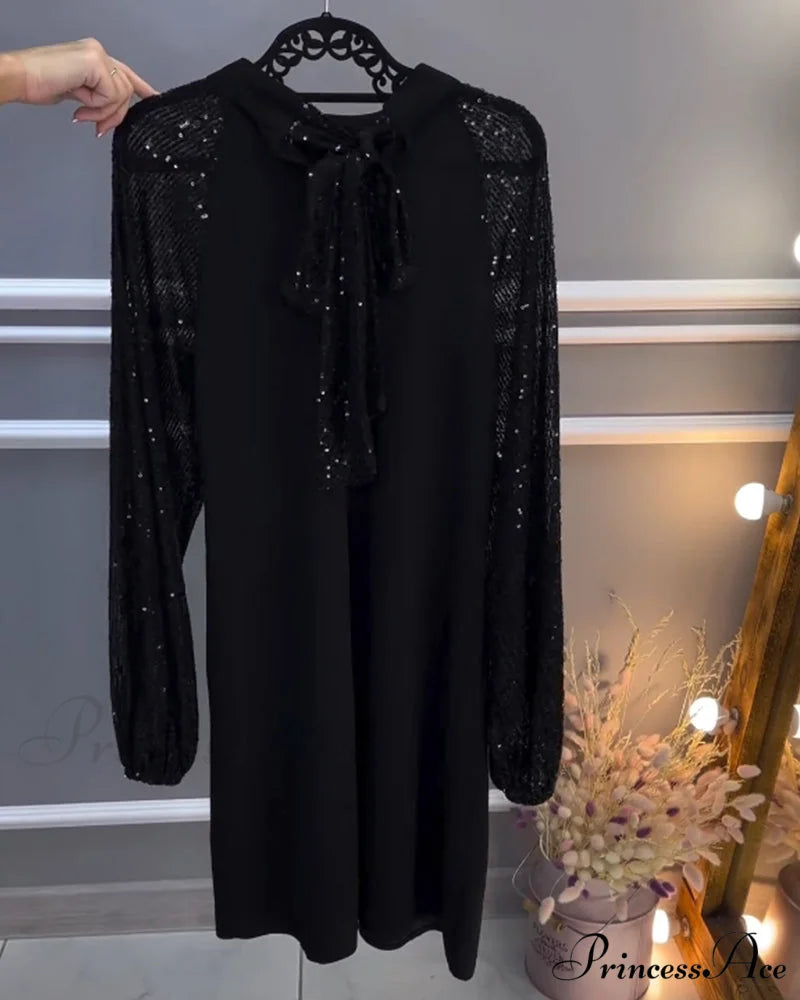 Dress with Patchwork Sleeves in Solid Color