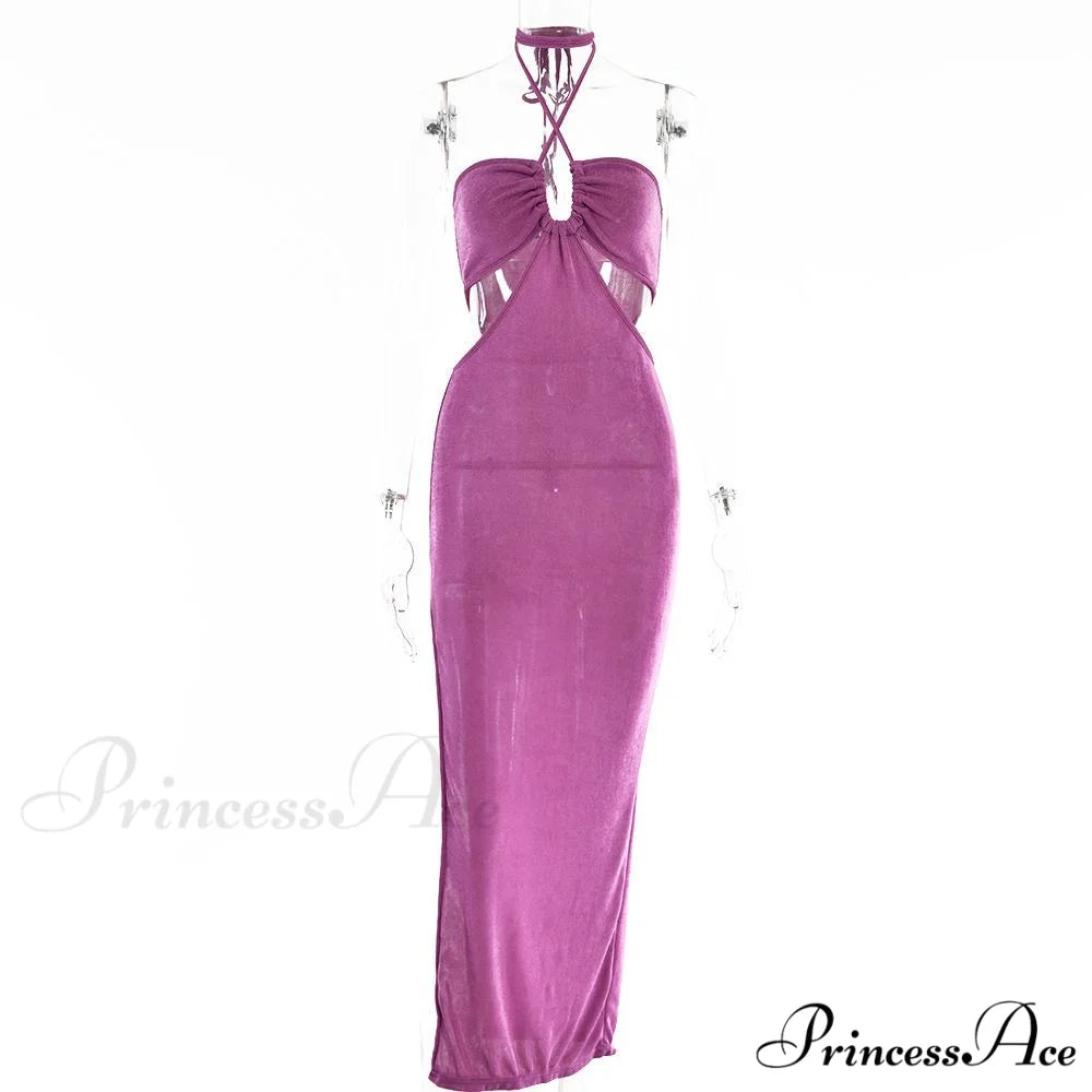 Dresses Women Backless Out Cut Full-Length Hollow Split Warm-Season Long Clubwear Out Midi Corset Wrap Halter Gown Robe